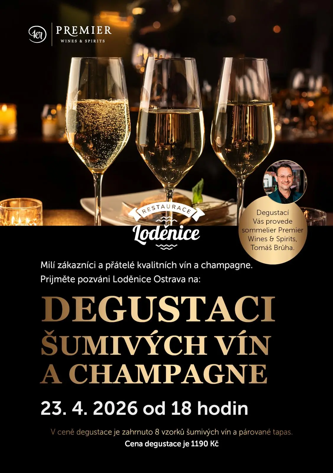 degustace šumivych vin restaurace lodenice duben 2026